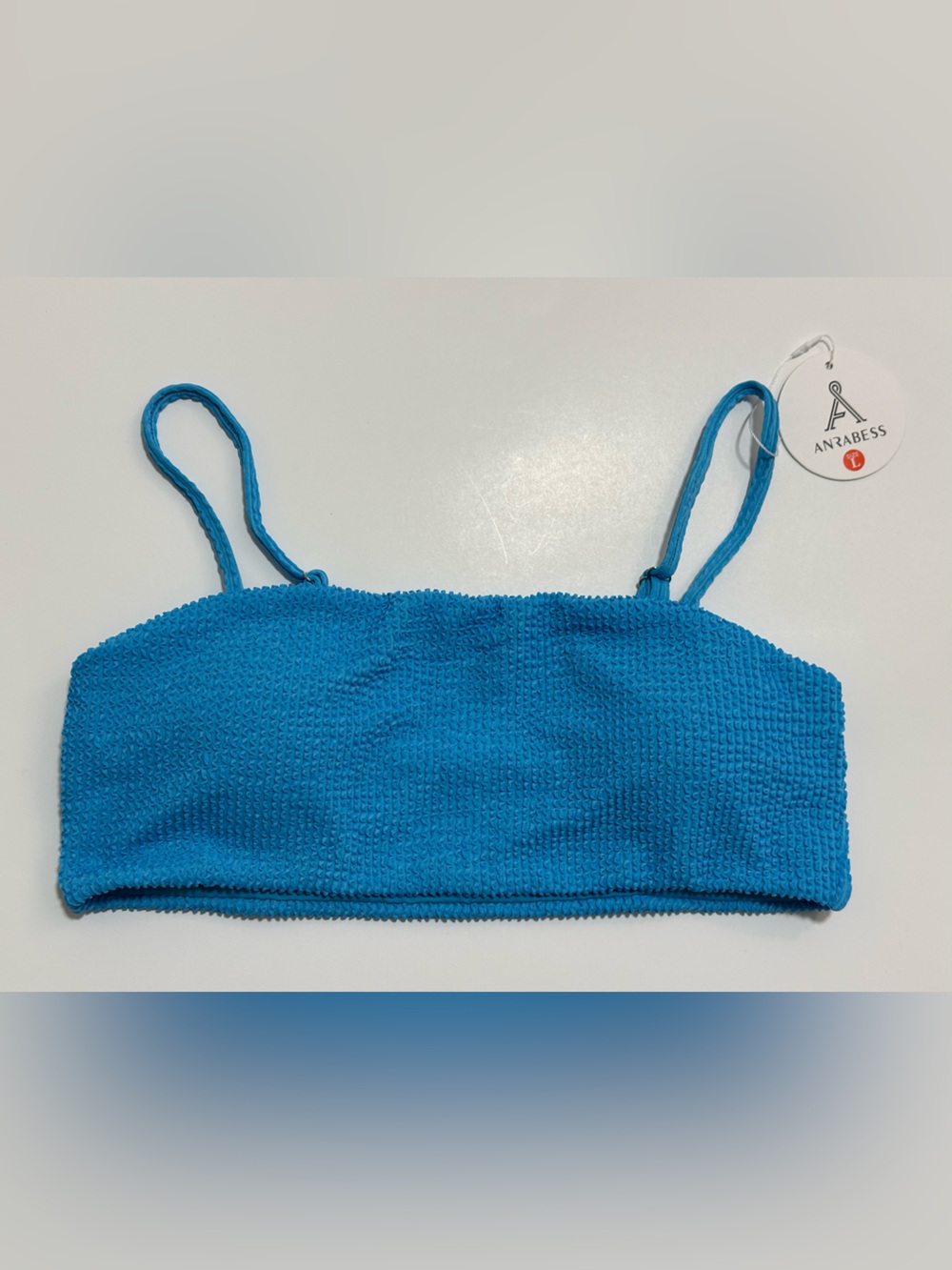 Anabess Blue Textured Bandeau Bikini Top - Blue